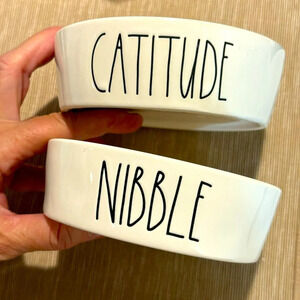 RAE DUNN  Catitude and Nibble Round Cat Dishes by Magenta